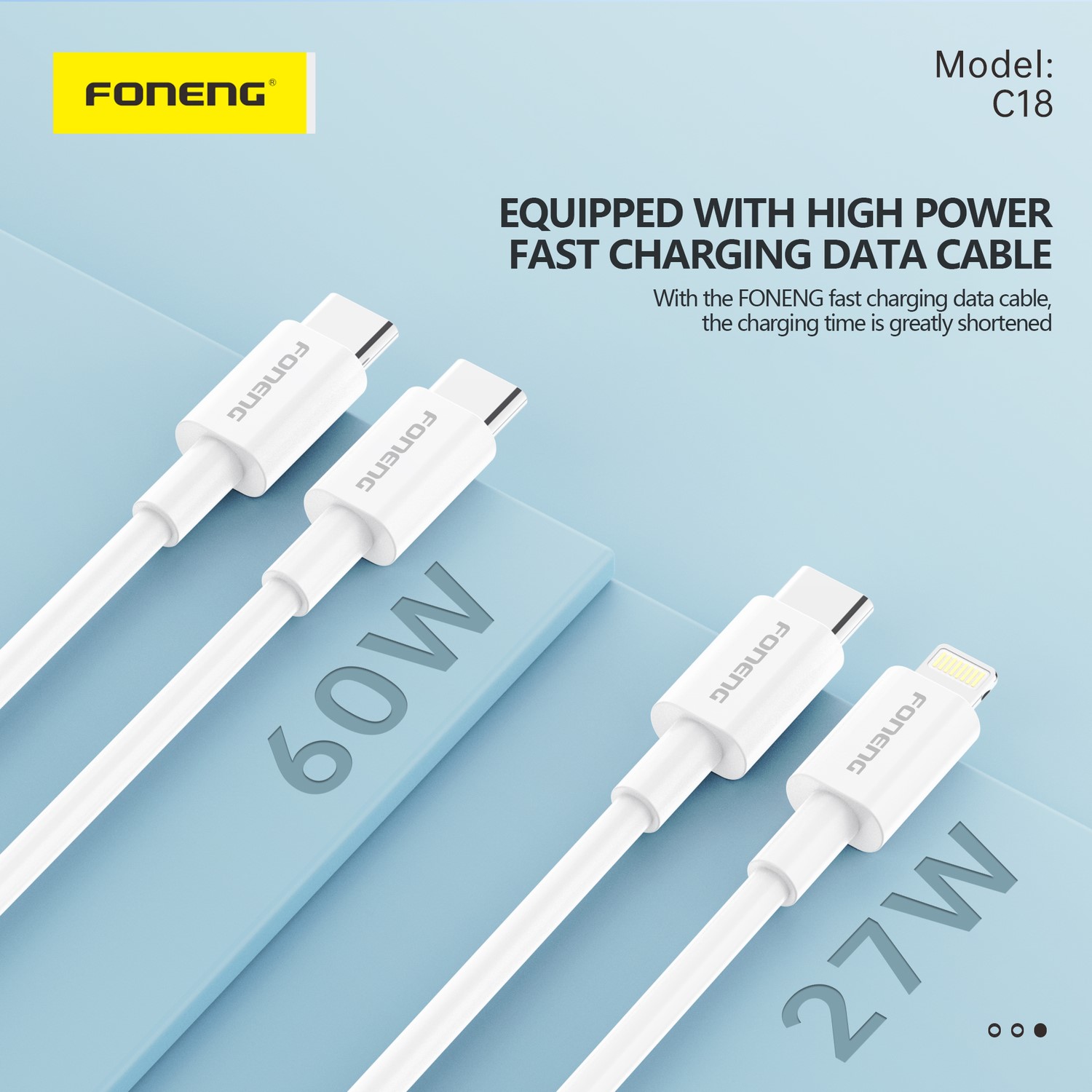 Incarcator Auto Foneng C18 USB+Tip C,PD 48W 3A, Cablu Tip C- Lightning - 1 | YEO